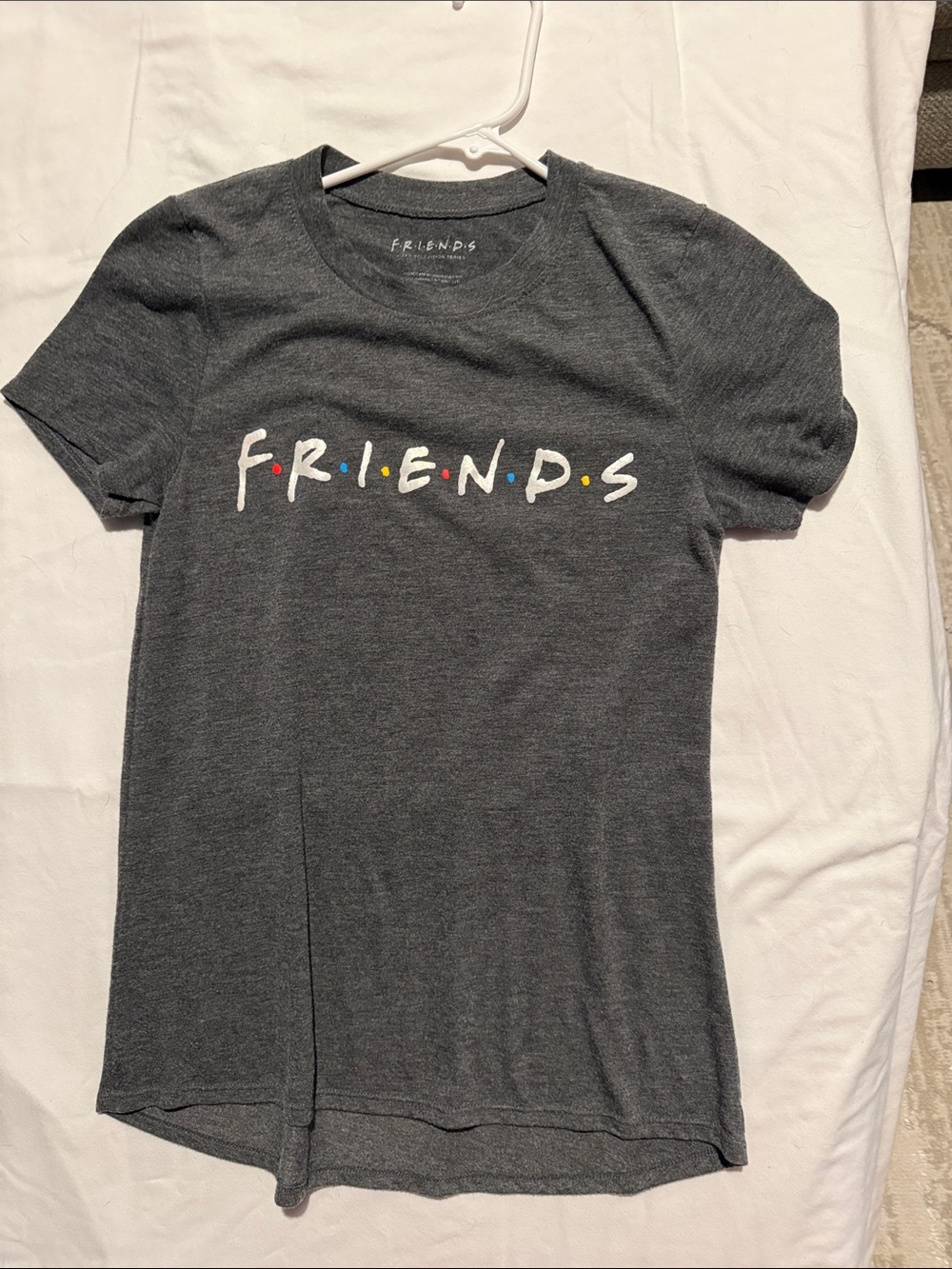 FRIENDS Dark Gray Short Sleeve Tee with Multicolor Dot Accents